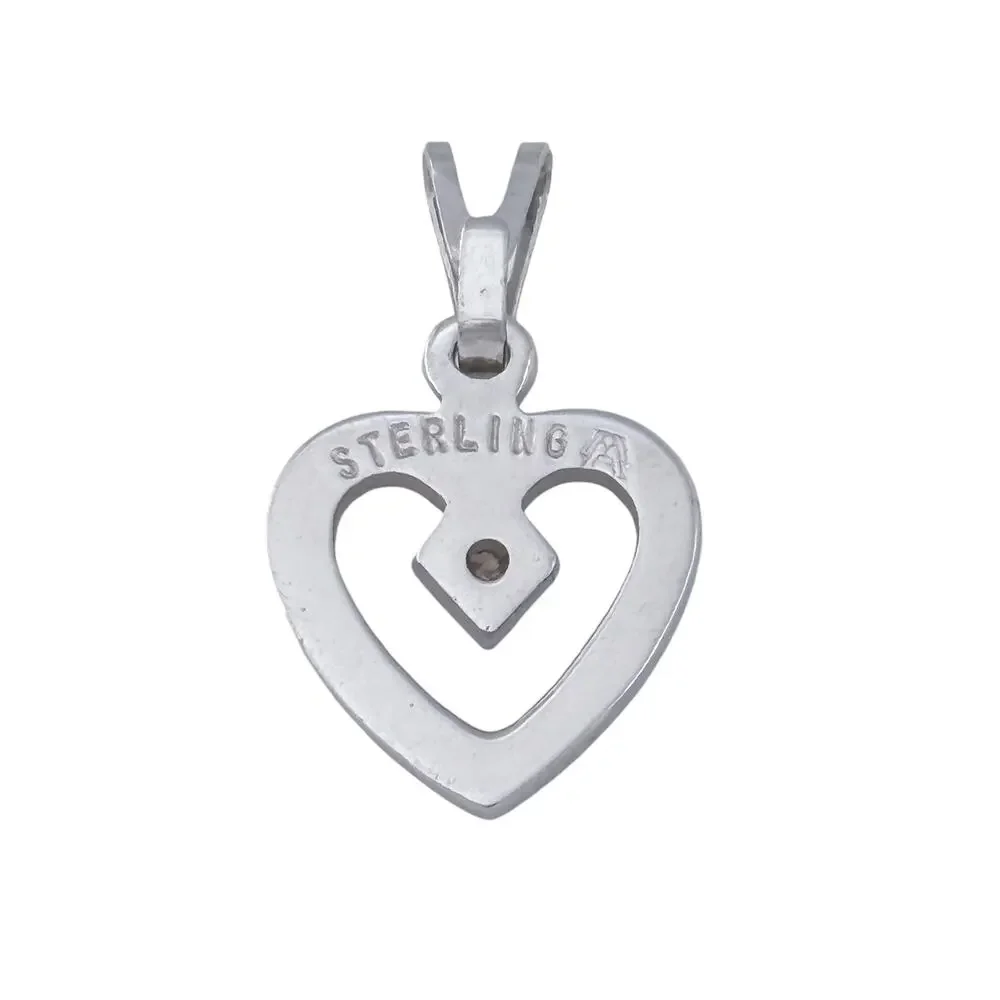 Vintage Sterling Silver 925 Diamond Heart Pendant
